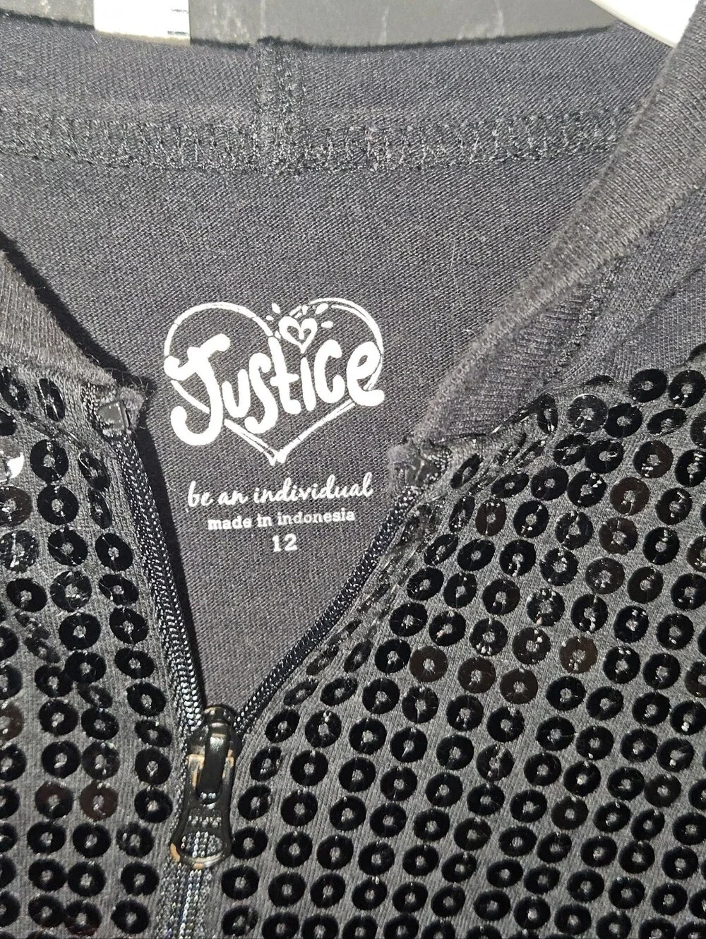 Justice Black Sequin Crop Hoodie Jacket Girls Size 12